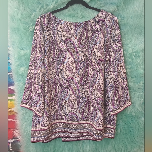 J. jill Purple Blue Gray and Yellow layered 3/4 Sleeve Blouse Size XL - Picture 10 of 13